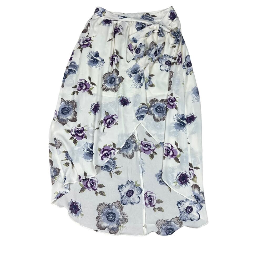 JOA Just One‎ Answer White Lavender Purple Floral Faux Wrap Hi-Low Skirt Small